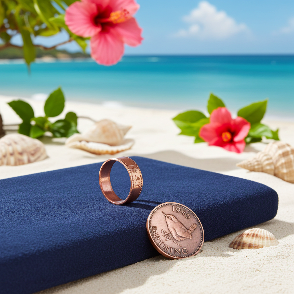 1943 Bronze Farthing Coin Ring size M