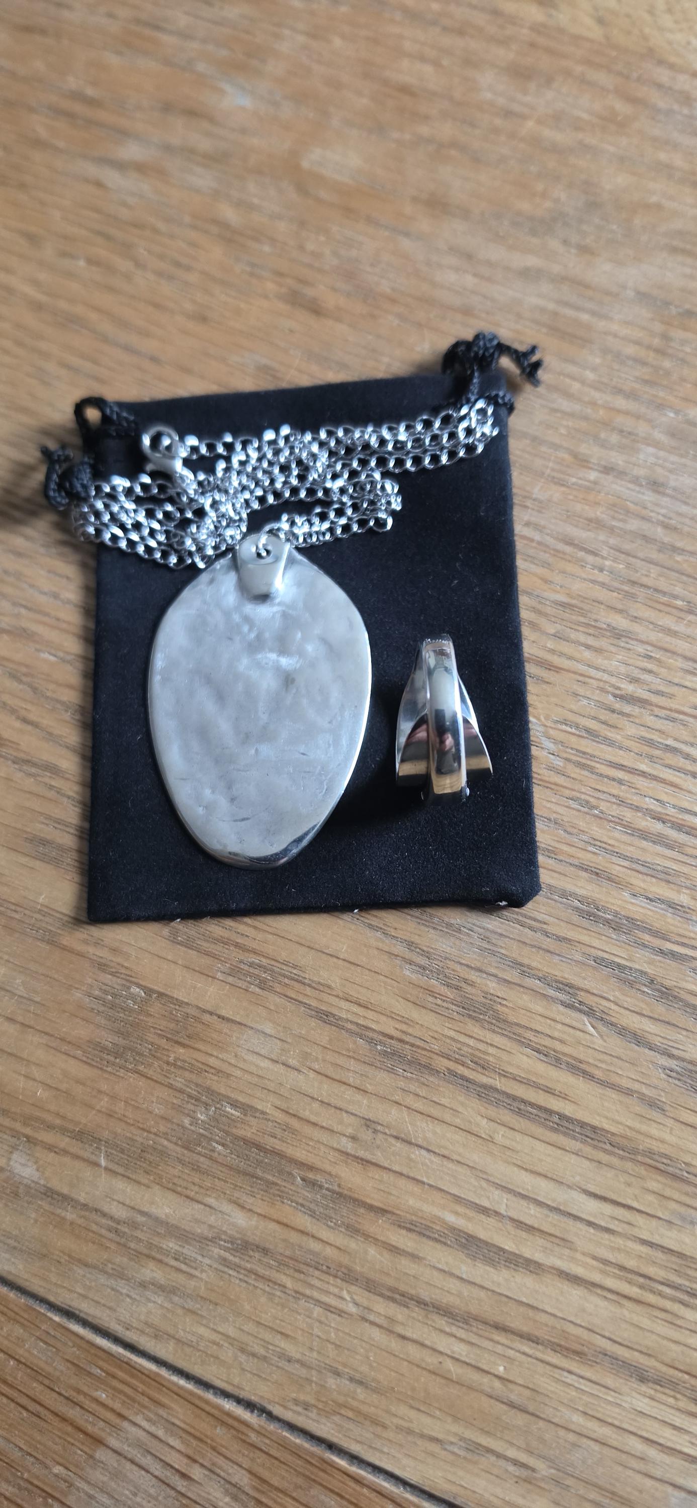 Elegant Silver-Plated Spoon Pendant & Ring Set..