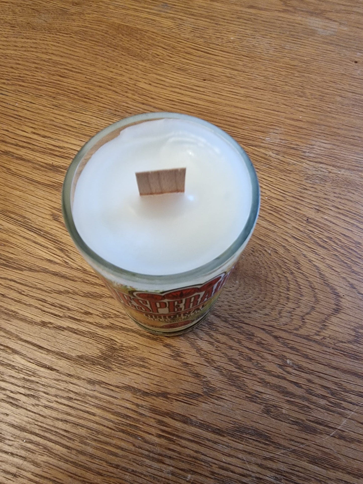 Desperado beer bottle glass candle with crackle wick. Sent post free