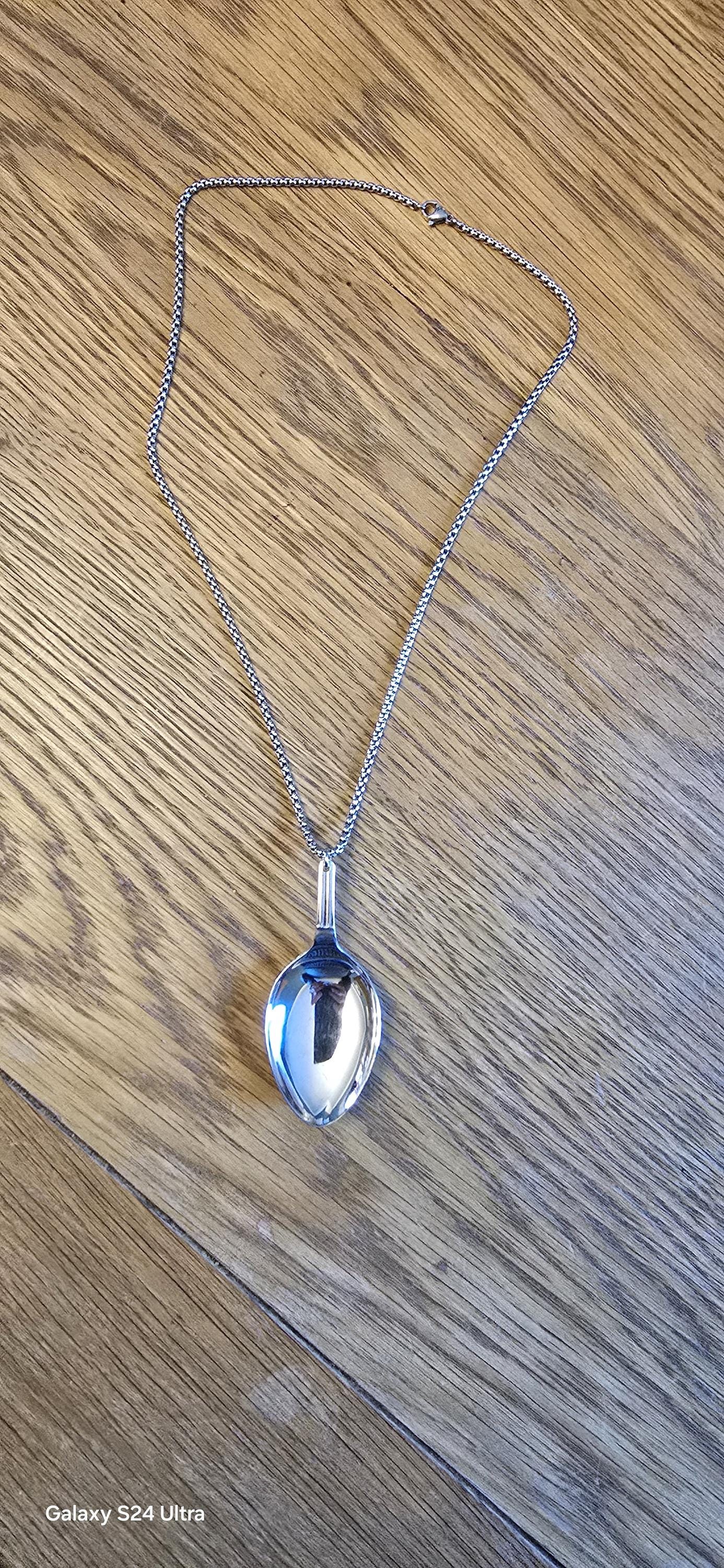 Silver plated teaspoon necklace with stainless steel chain