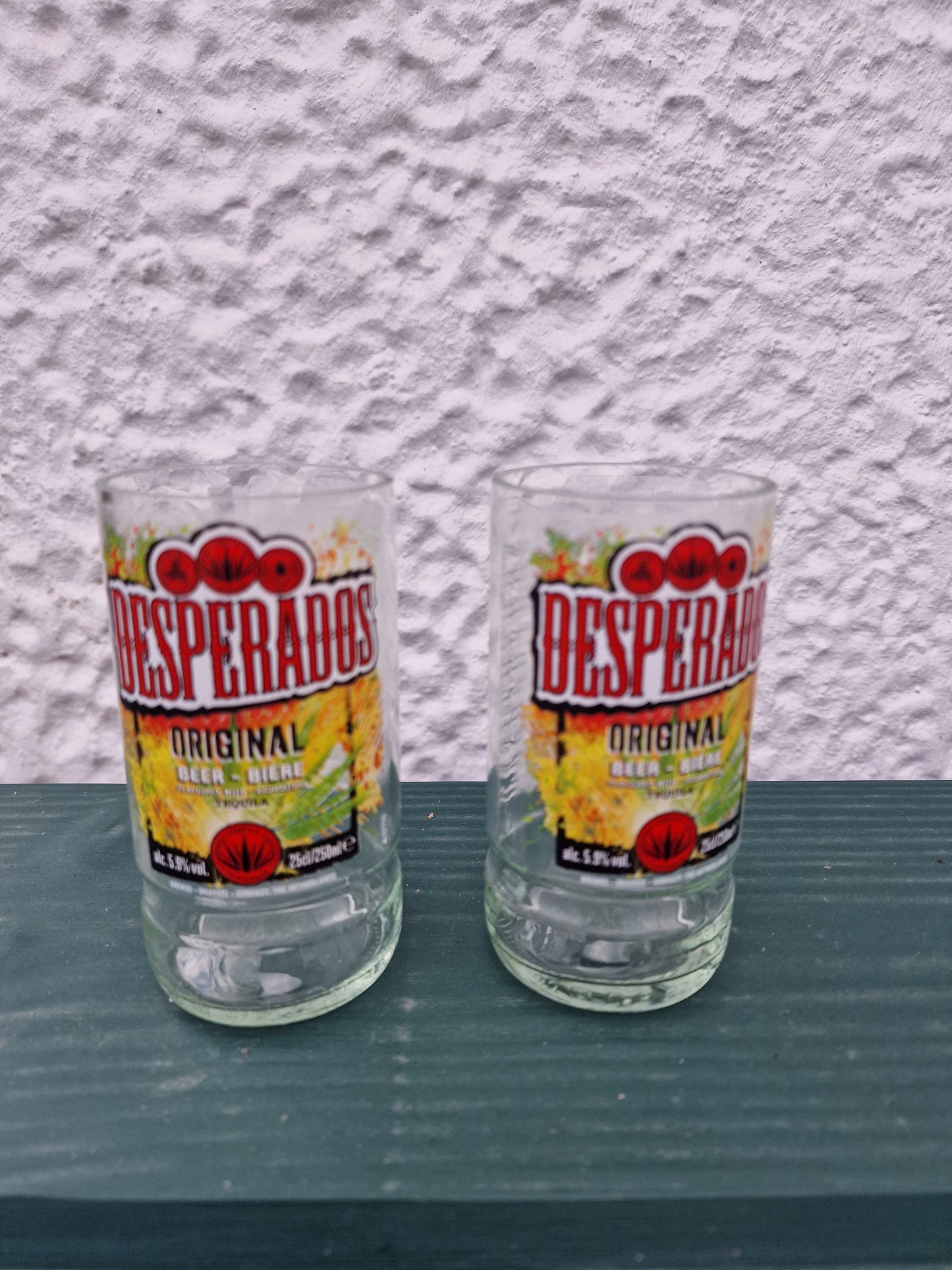 Upcycled Handmade glasses from Desperados bottles x 2 made from 250ml bottles.