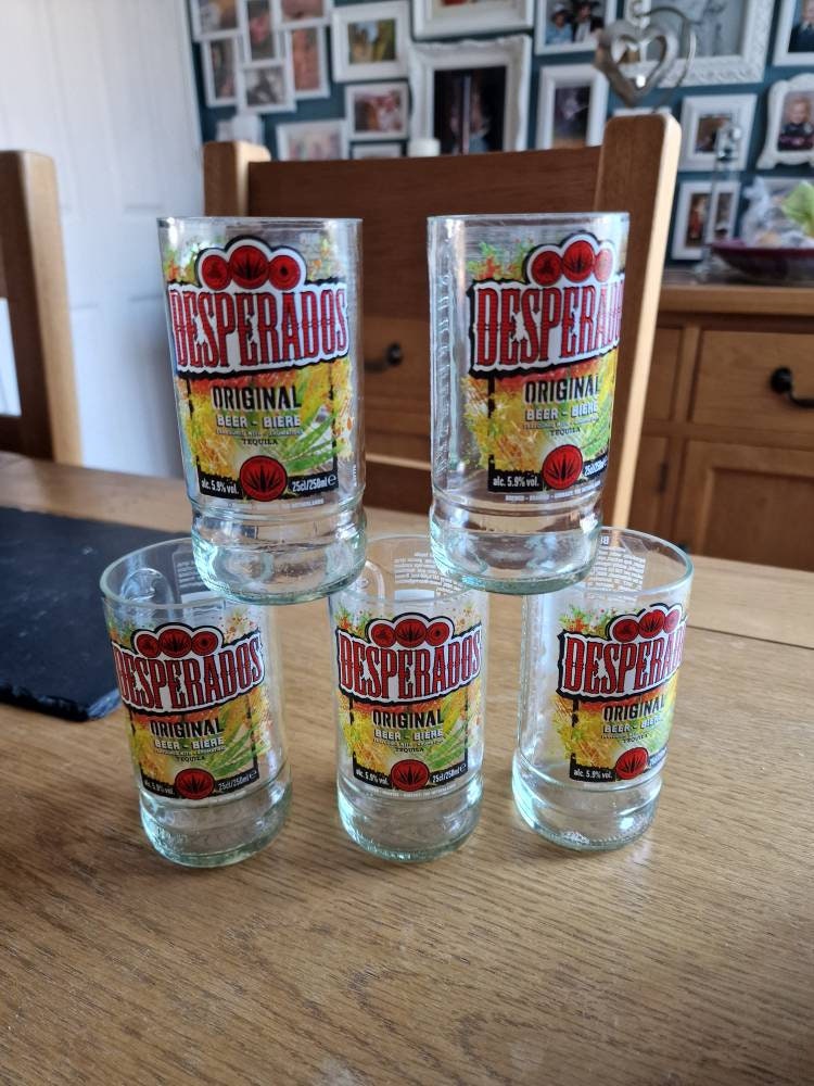 Upcycled Handmade glasses from Desperados bottles x 2 made from 250ml bottles.