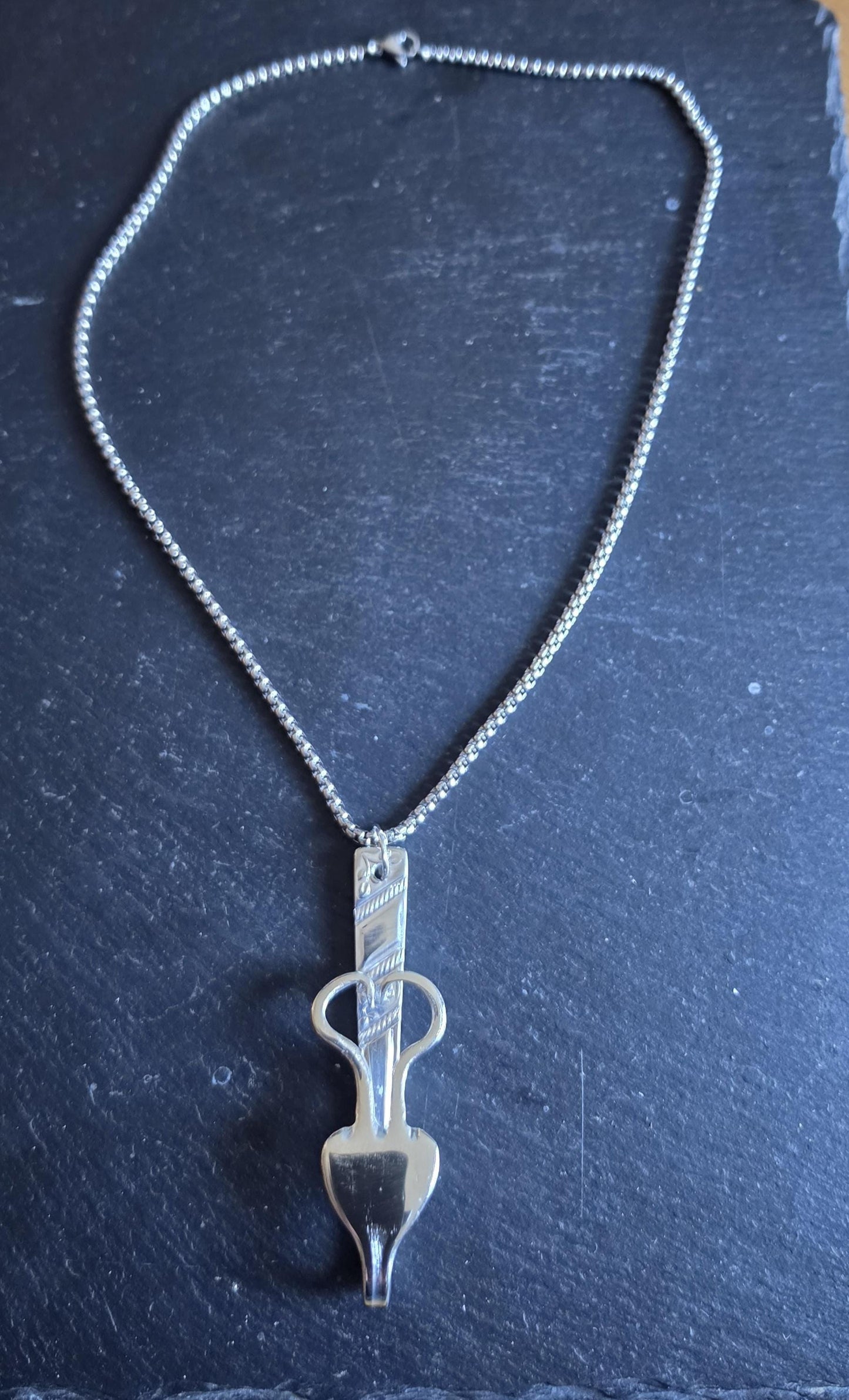 Unique silver plated cake fork necklace with 20" stainless steel chain