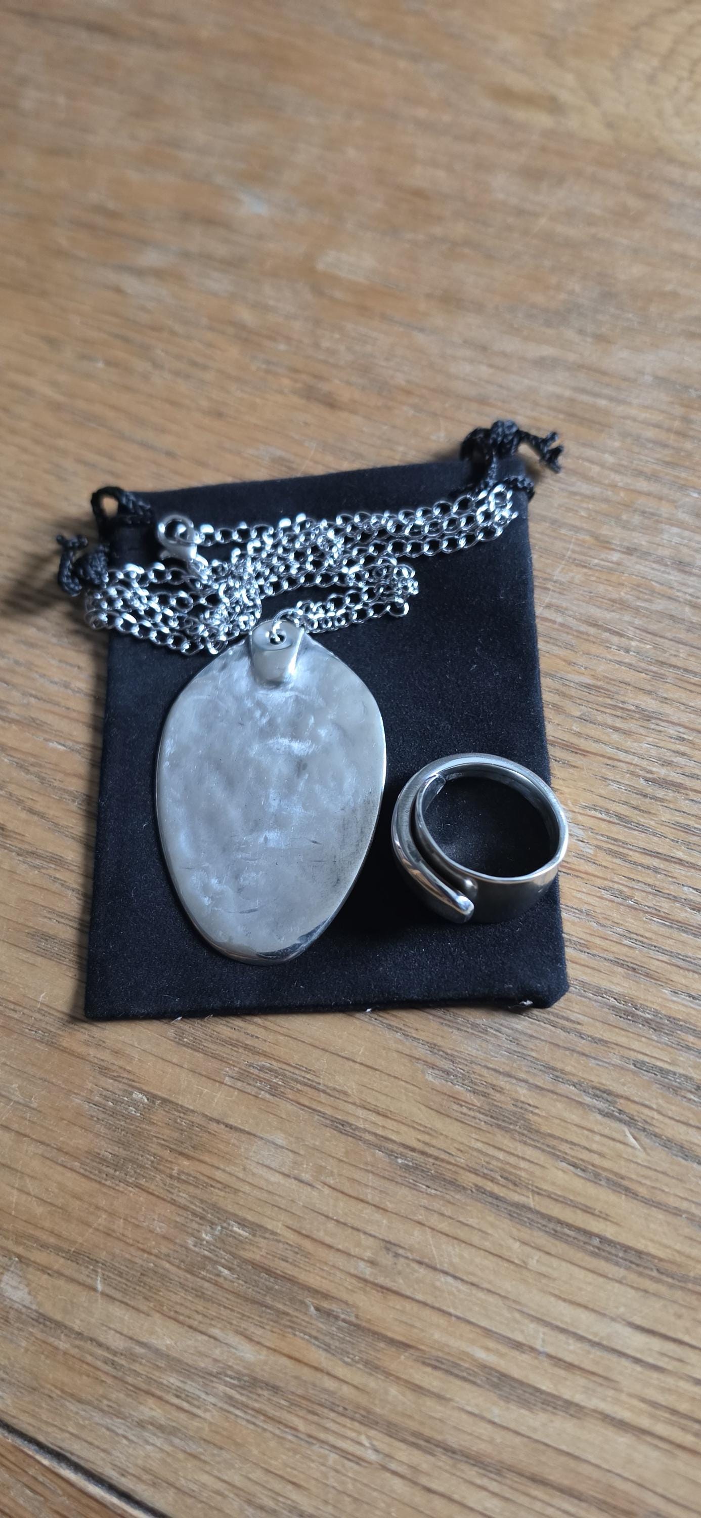 Elegant  Silver-Plated Spoon Pendant & Ring Set..