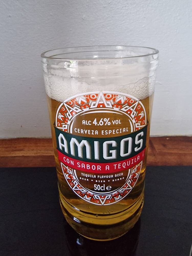 Upcycled Handmade  Glass  made from Amigos beer bottle