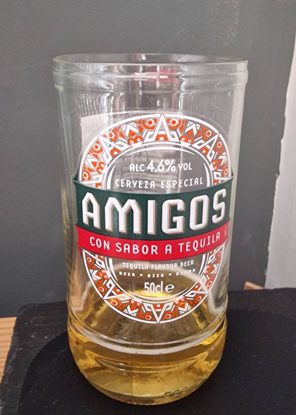 Upcycled Handmade  Glass  made from Amigos beer bottle
