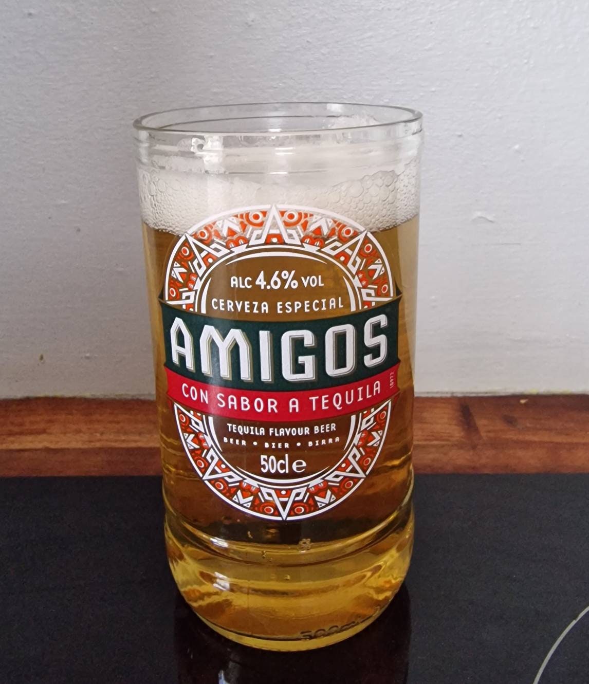 Upcycled Handmade  Glass  made from Amigos beer bottle