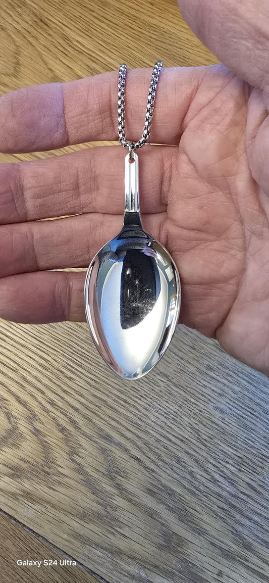 Silver plated teaspoon necklace with stainless steel chain