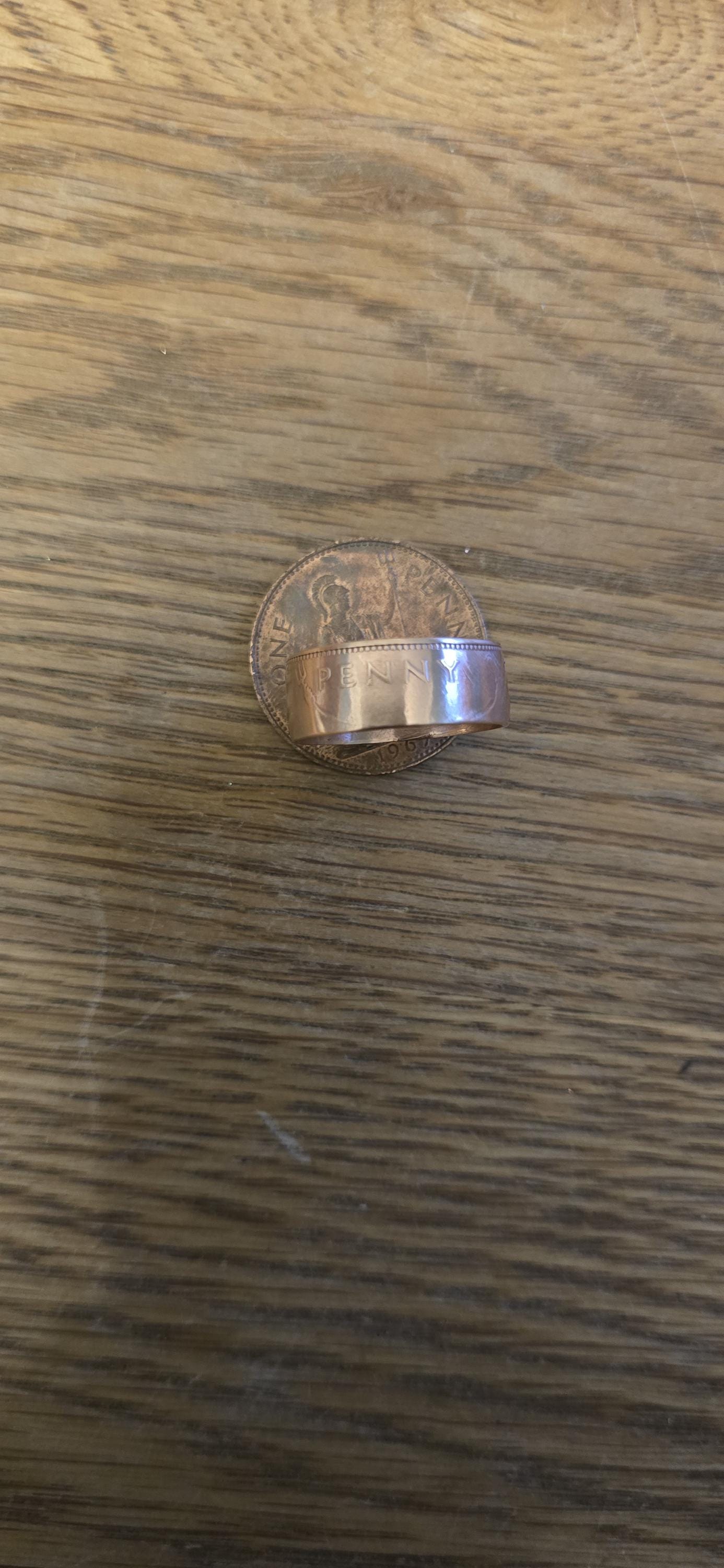 Old UK One Penny Coin ring
