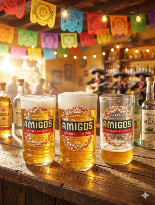 Upcycled Handmade  Glass  made from Amigos beer bottle