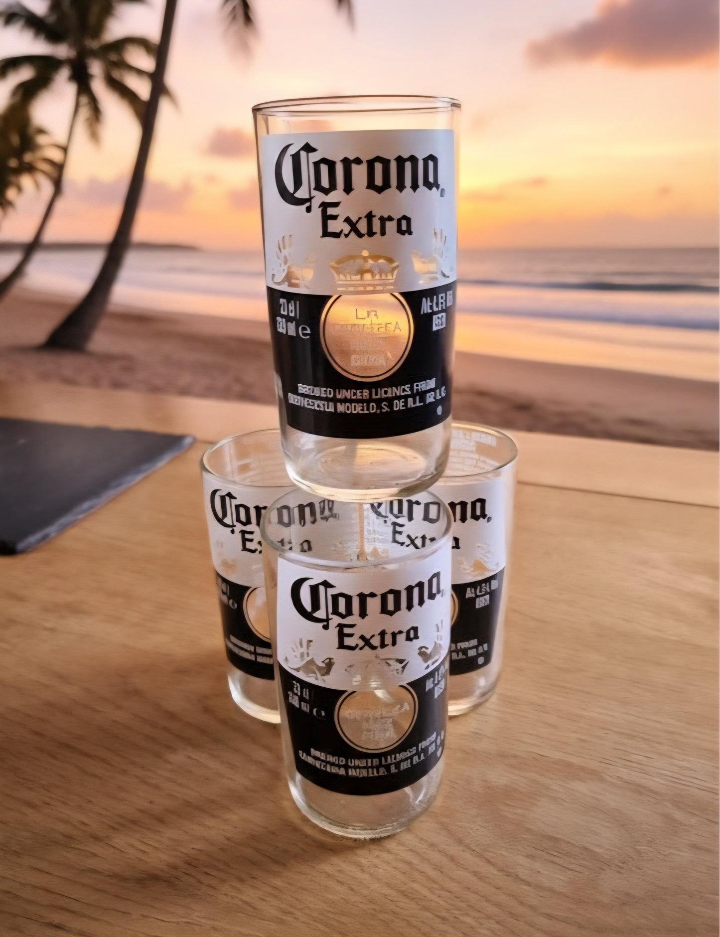 Upcycled handmade Corona bottle glasses x 2 made from 330ml bottles