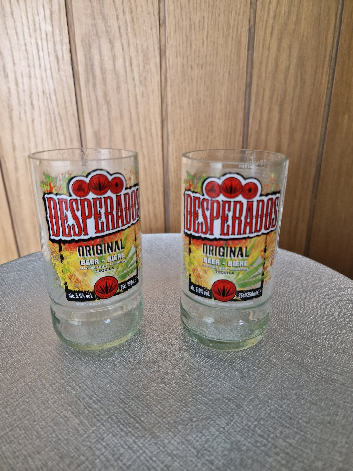Upcycled Handmade glasses from Desperados bottles x 2 made from 250ml bottles.