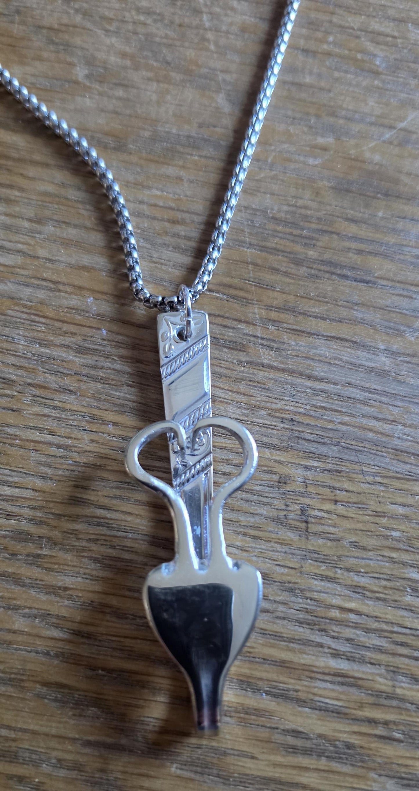 Unique silver plated cake fork necklace with 20" stainless steel chain