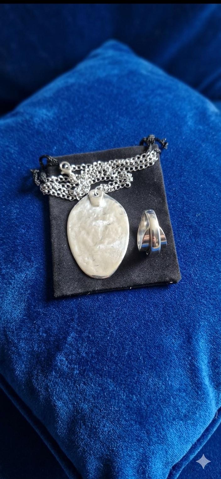 Elegant  Silver-Plated Spoon Pendant & Ring Set..