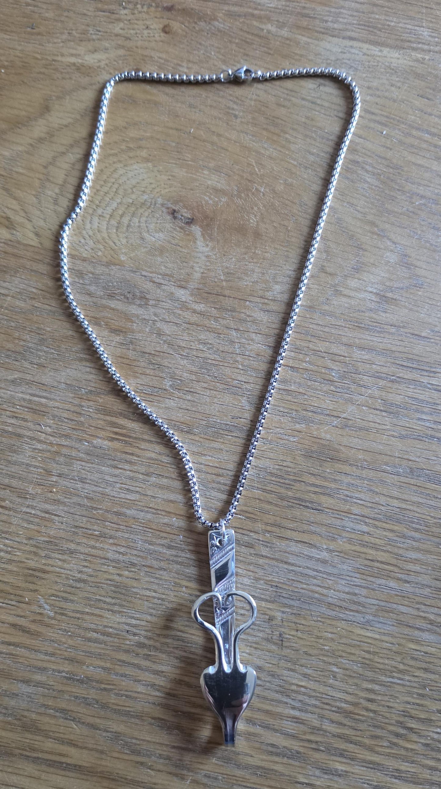 Unique silver plated cake fork necklace with 20" stainless steel chain