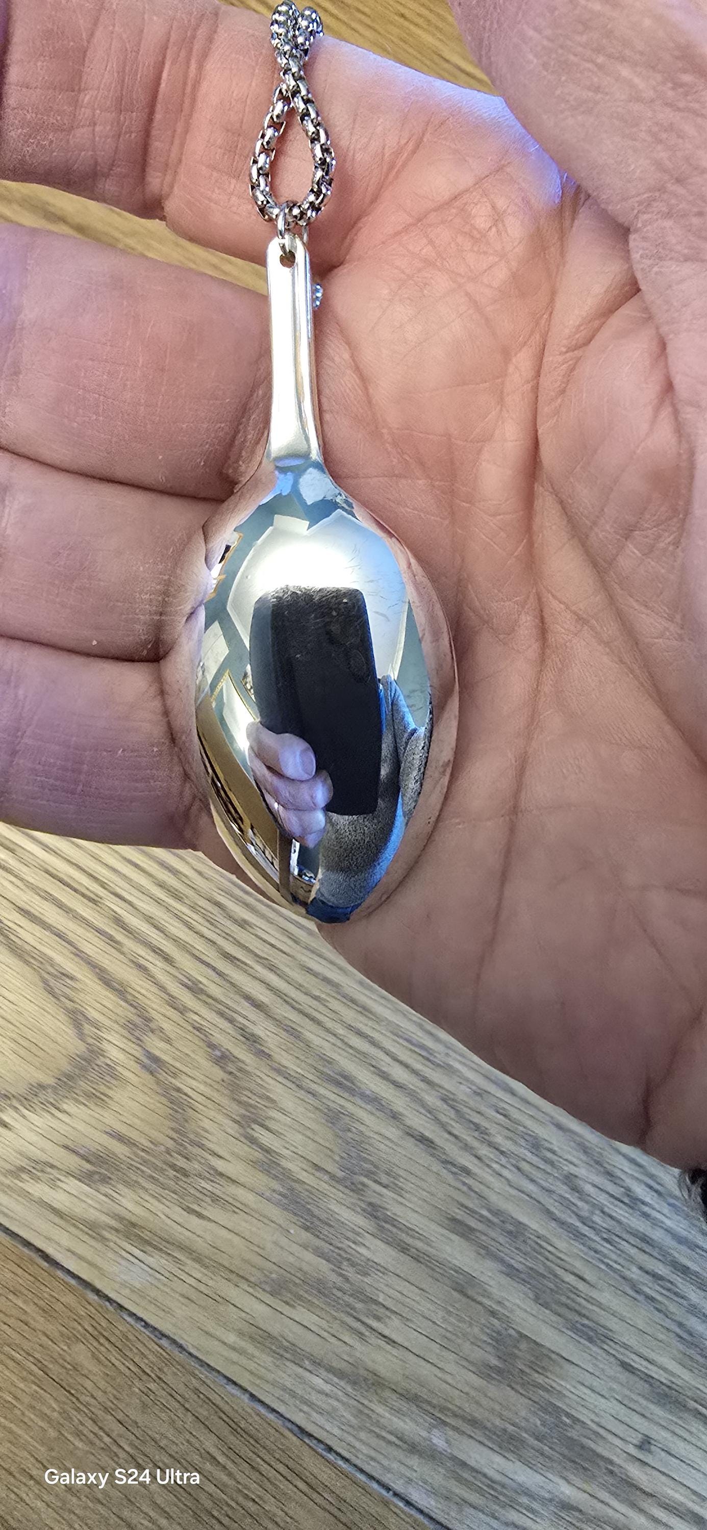 Silver plated teaspoon necklace with stainless steel chain