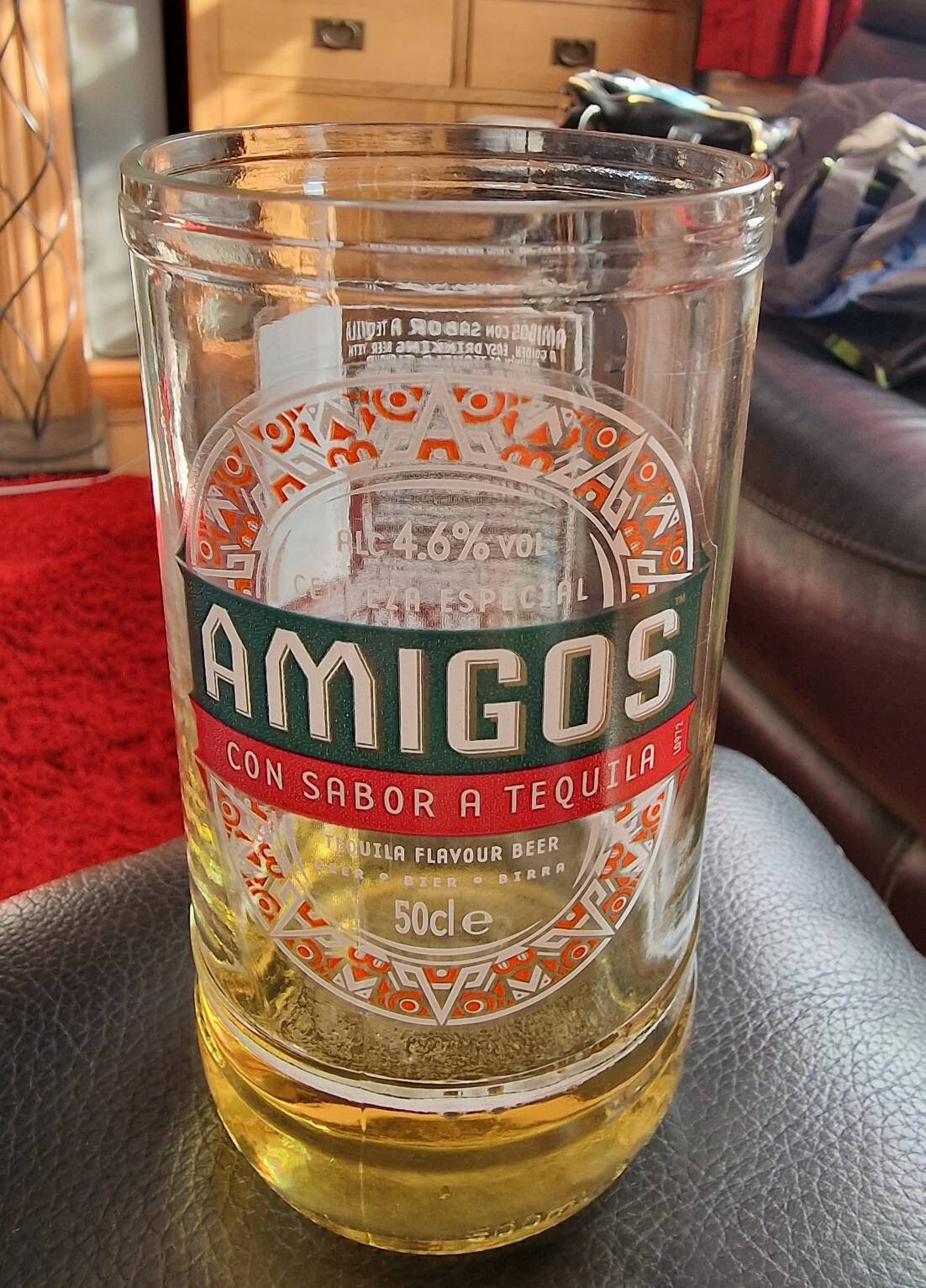 Upcycled Handmade  Glass  made from Amigos beer bottle